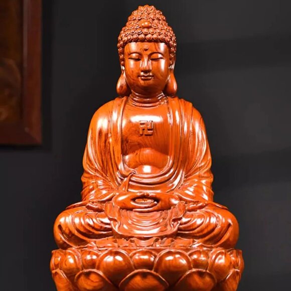 SHAKYAMUNI BUDDHA STATUE Solid Wood Rosewood Carving Meditation Home Altar NEW - Picture 5 of 14